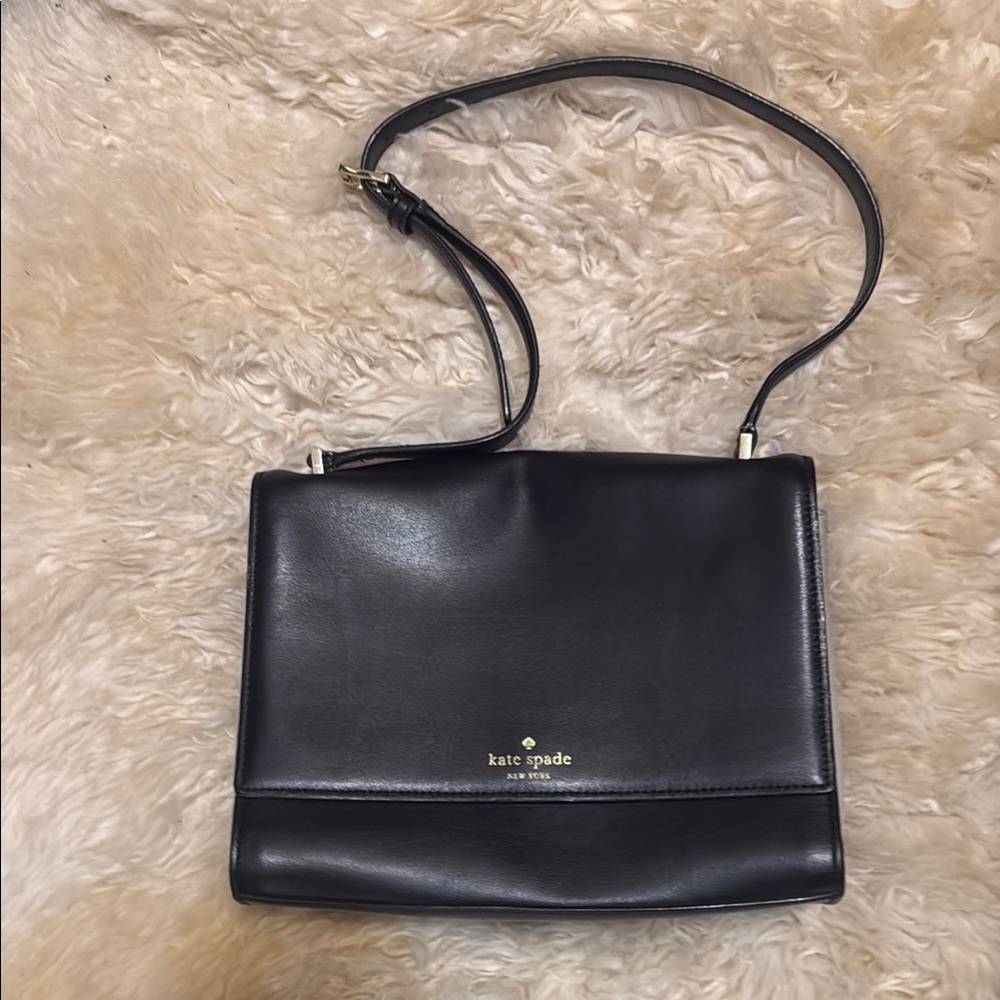 Kate Spade Black and Beige Two Tone Shoulder Bag with Flap Closure